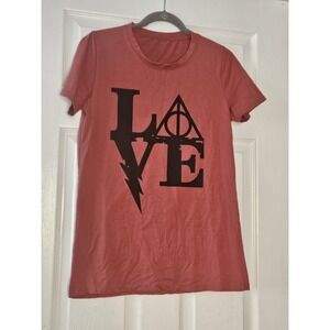 Harry Potter Deathly Hallows Love Tee Shirt Size Medium Red Burgandy Maroon
